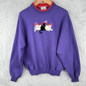 Top Stitch Sweatshirt Womens M Red‎ Hat Society Embroidered Cats Pullover VTG